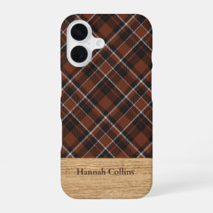 Persoonlijke bruine tartan geruite iPhone-hoes iPhone 16 Hoesje
