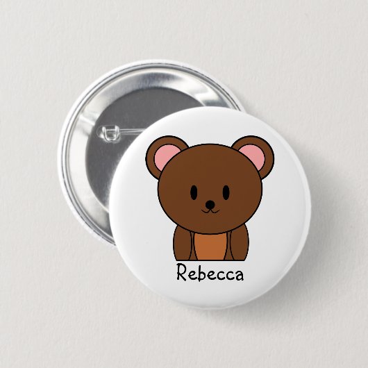Persoonlijke Bruine Teddydbeer Ronde Button 5,7 Cm (Voorkant /achterkant)