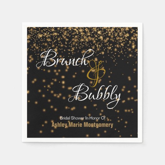 Persoonlijke Brunch Bubble Gold Confetti op zwart Servet (Voorkant)