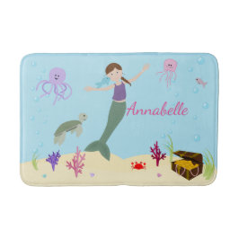 Persoonlijke Brunette Mermaid en Ocean Friends Badmat