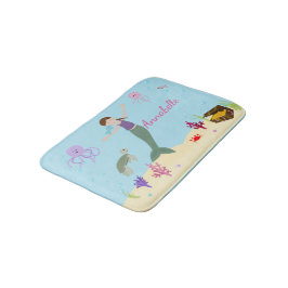 Persoonlijke Brunette Mermaid en Ocean Friends Badmat