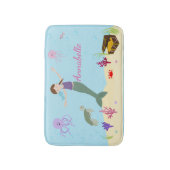 Persoonlijke Brunette Mermaid en Ocean Friends Badmat (Voorkant Verticaal)