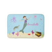Persoonlijke Brunette Mermaid en Ocean Friends Badmat (Voorkant)