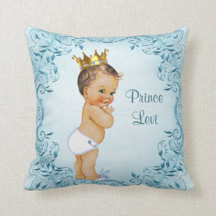 Persoonlijke Brunette Prince Blue Leaves Kussen