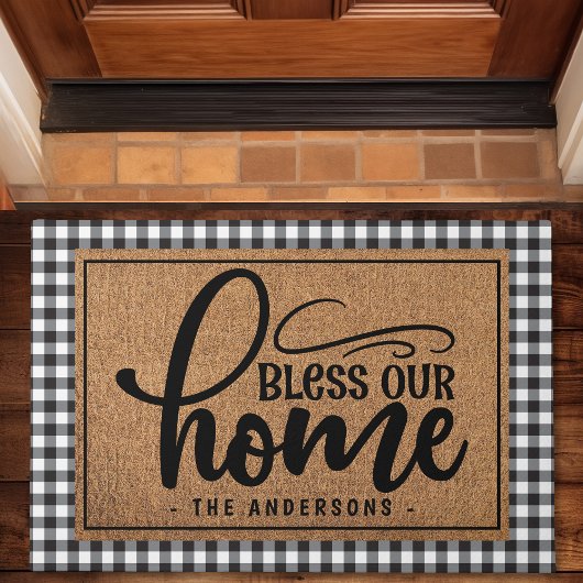Persoonlijke Buffalo Plaid Bless Our Home Deurmat