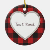 Persoonlijke Buffalo Plaid Hart Rustic Keramisch Ornament (Voorkant)
