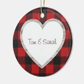 Persoonlijke Buffalo Plaid Hart Rustic Keramisch Ornament (Links)