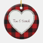 Persoonlijke Buffalo Plaid Hart Rustic Keramisch Ornament (Achterkant)