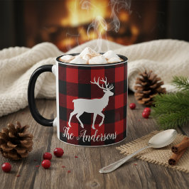 Persoonlijke Buffalo Plaid Hert Familie Naam Mok G