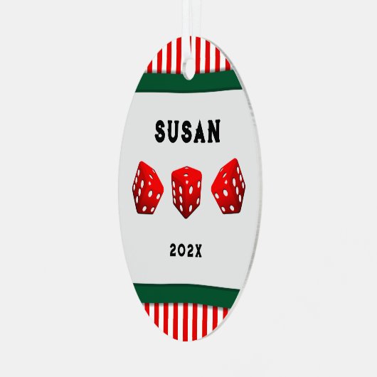 Persoonlijke Bunco Holiday Gift Metalen Ornament (Voorkant links)