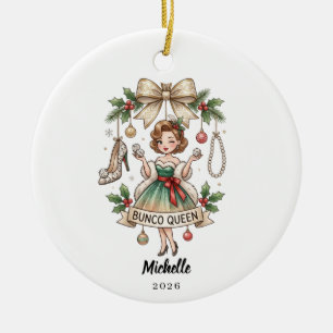 Persoonlijke Bunco Queen naam jaar Kerstcadeau Keramisch Ornament