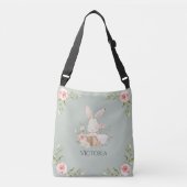 Persoonlijke Bunny Rabbit Waterverf Sage Green Crossbody Tas (Voorkant)