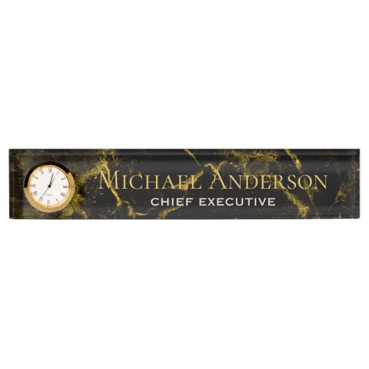 Persoonlijke Bureaublad NAAM Plaat Zwart GOUD MARM Naambordje (Voorkant)