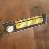 Persoonlijke bureaunaambord zwart goud marmer 2 naambordje (Zijkant)