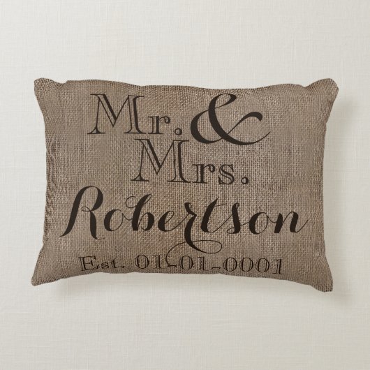 Persoonlijke burlap-look Rustic Wedding Keepomwill Decoratief Kussen (Achterkant)