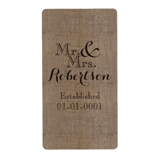 Persoonlijke burlap-look Rustic Wedding Keepomwill Etiket (Voorkant)
