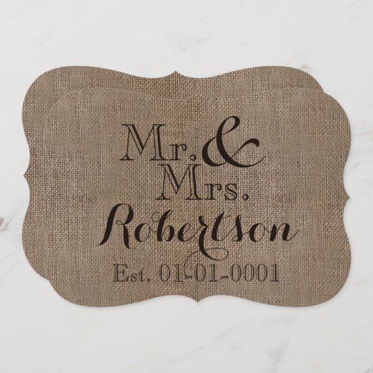 Persoonlijke burlap-look Rustic Wedding Keepomwill Kaart (Voorkant / Achterkant)
