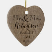 Persoonlijke burlap-look Rustic Wedding Keepomwill Keramisch Ornament (Rechts)