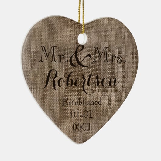 Persoonlijke burlap-look Rustic Wedding Keepomwill Keramisch Ornament (Rechts)