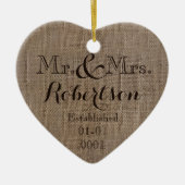 Persoonlijke burlap-look Rustic Wedding Keepomwill Keramisch Ornament (Voorkant)