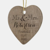 Persoonlijke burlap-look Rustic Wedding Keepomwill Keramisch Ornament (Links)