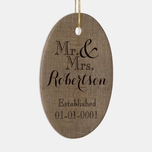 Persoonlijke burlap-look Rustic Wedding Keepomwill Keramisch Ornament (Rechts)