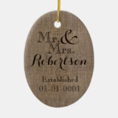 Persoonlijke burlap-look Rustic Wedding Keepomwill Keramisch Ornament (Voorkant)