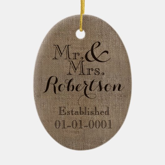 Persoonlijke burlap-look Rustic Wedding Keepomwill Keramisch Ornament (Voorkant)