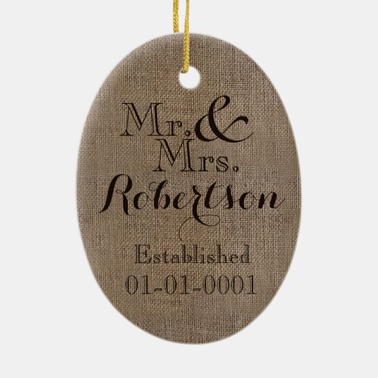 Persoonlijke burlap-look Rustic Wedding Keepomwill Keramisch Ornament (Achterkant)