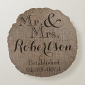 Persoonlijke burlap-look Rustic Wedding Keepomwill Rond Kussen (Voorkant)