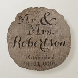 Persoonlijke burlap-look Rustic Wedding Keepomwill Rond Kussen