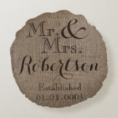Persoonlijke burlap-look Rustic Wedding Keepomwill Rond Kussen (Achterkant)