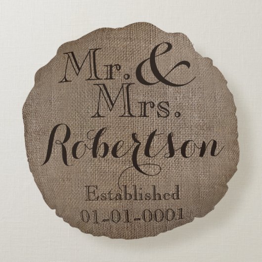 Persoonlijke burlap-look Rustic Wedding Keepomwill Rond Kussen (Achterkant)