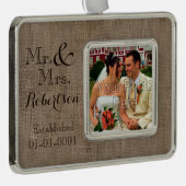 Persoonlijke burlap-look Rustic Wedding Keepomwill Verzilverd Omlijst Ornament (Rechts)