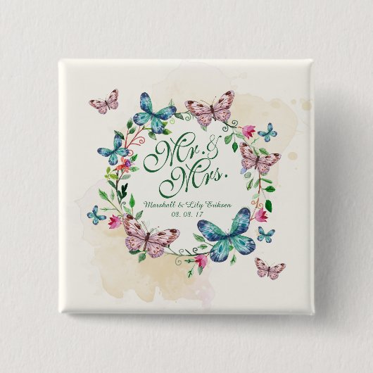 Persoonlijke Butterfly Wreath Wedding Pin Button (Voorkant)