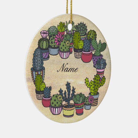 Persoonlijke Cactus Wreath Keramisch Ornament (Rechts)