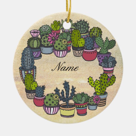 Persoonlijke Cactus Wreath Keramisch Ornament (Voorkant)