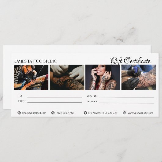 Persoonlijke cadeaubon voor Tatoeage Studio Kaart (Voorkant / Achterkant)