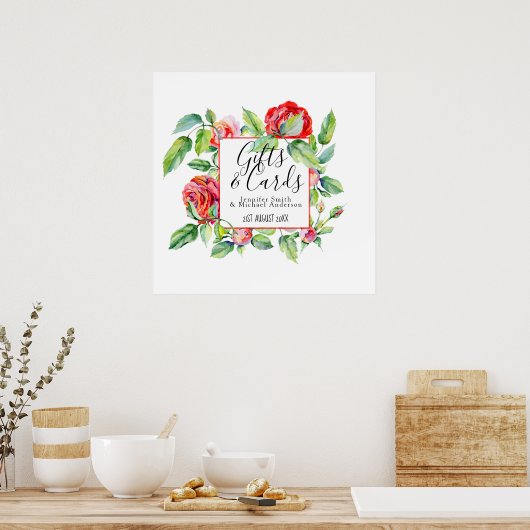 Persoonlijke cadeaukaarten rode rozen trouwbord poster (Keuken)