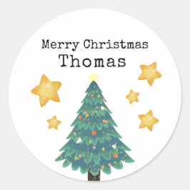 Persoonlijke cadeaunamestickers - Kerstboom Ronde Sticker