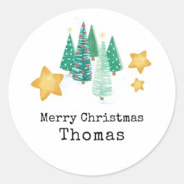 Persoonlijke cadeaunamestickers - Kerstboom Ronde Sticker