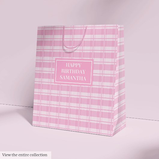 Persoonlijke cadeautas klassieke roze ruit accent