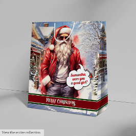 Persoonlijke cadeautaszak Grappige Kerstman Vakant Medium Cadeauzakje