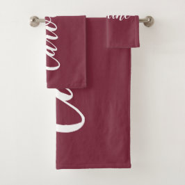 Persoonlijke Calligrafie-naam Burgundy Red Bad Handdoek
