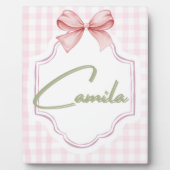 Persoonlijke Camila Baby Meisje Nursery Boog&Gingh Fotoplaat (Voorkant)