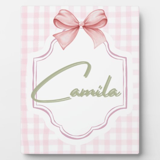 Persoonlijke Camila Baby Meisje Nursery Boog&Gingh Fotoplaat (Voorkant)