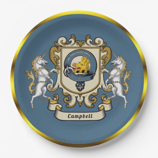 Persoonlijke Campbell-clanbadge Blauwe Papieren Bo Papieren Bordje (Voorkant)