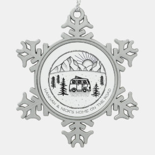 Persoonlijke Campers Van Life Paren Tin Sneeuwvlok Ornament