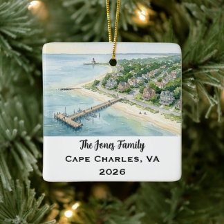 Persoonlijke Cape Charles, Virginia Kerstmis Keramisch Ornament