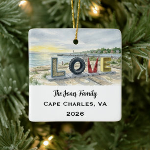 Persoonlijke Cape Charles, Virginia Kerstmis Keramisch Ornament